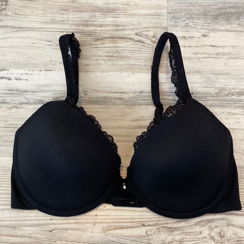 Soma Embraceable Push Up Lace Trim Underwire Bra Size 34D Black